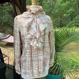 Ralph lauren plaid high neck ruffle blouse